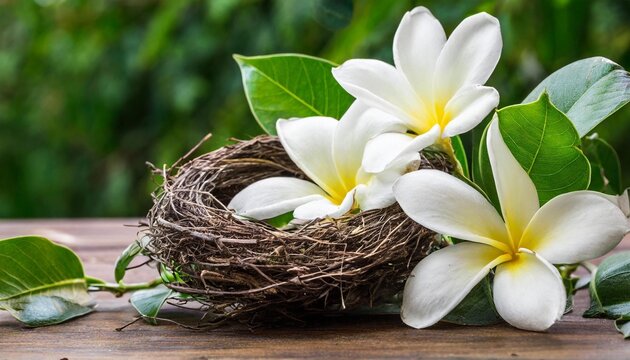 white flowers with nest digital photography background