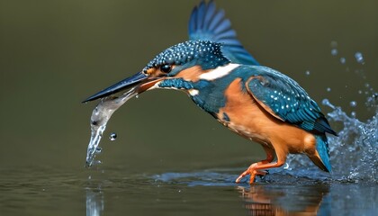A Regal Kingfisher Diving Into The Water To Catch Upscaled 3