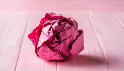 pink crumpled paper ball on pink background