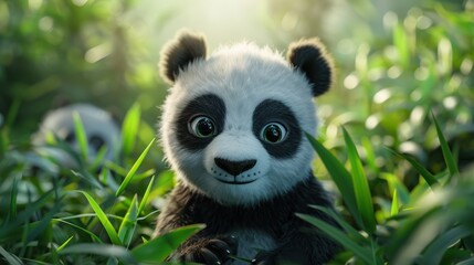 Fototapeta premium Baby pandas are some of the cutest animals in the world. With black and white fur, big eyes, and a hulking expression. 