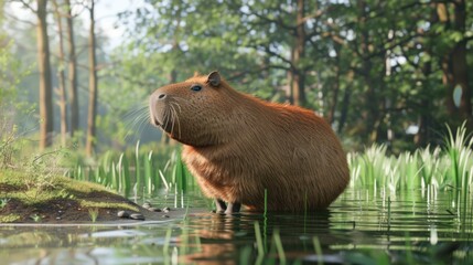 Capybara: A large guinea pig with brown fur that likes to be near water. Native to South America. 