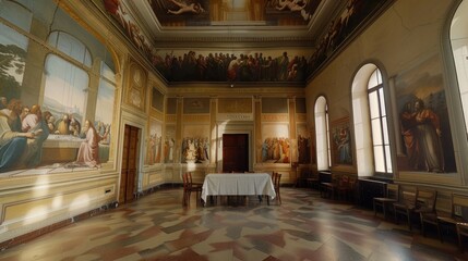 Obraz premium Powder painting on the wall It is a picture of Jesus Christ eating the Last Supper with his disciples. Currently at the Church of Santa Maria delle Grazie, Milan, Italy. 