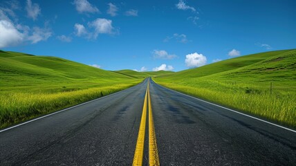 Fototapeta premium country road and green mountains in summer. 