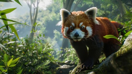 Obraz premium Red Panda: a panda-like mammal with red fur, native to the Himalayas.