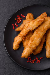 Delicious fresh chicken or turkey strips or nuggets breaded with salt and spices