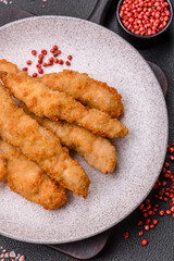 Delicious fresh chicken or turkey strips or nuggets breaded with salt and spices