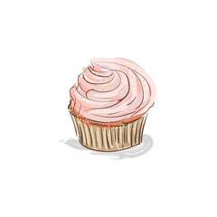 Hand drawn cupcake with cherries. Vector