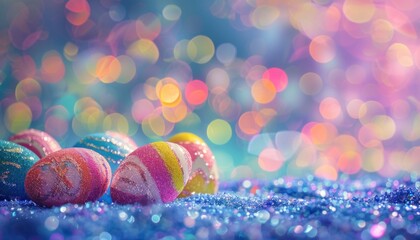 Sparkling easter eggs on colorful festive background