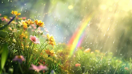 Fototapeten Dreamy landscape with rainbow © Pters