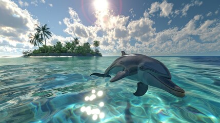 Obraz premium Dolphin: Marine mammal, intelligent, likes to play in water, originating all over the world.