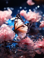 Butterfly Resting on Pink Flowers