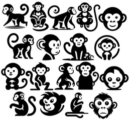 Fototapeta premium Cheerful Monkey Faces and Playful Monkeys Vector Clipart Collection