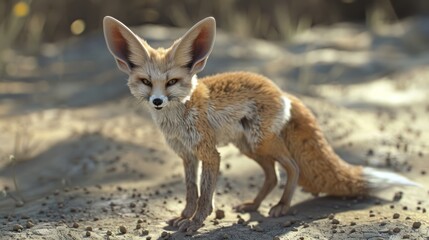 Naklejka na ściany i meble Fennec: desert fox Light brown fur, large ears, native to Africa. 
