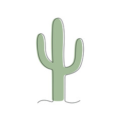 Obraz premium Cactus drawn in one continuous line in color. One line drawing, minimalism. Vector illustration.