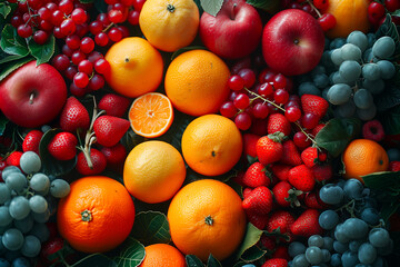 新鮮なフルーツの写真（オレンジ・イチゴ・リンゴ・ぶどう・さくらんぼ）