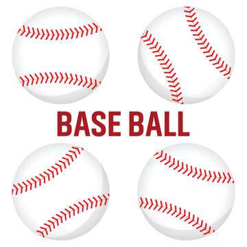 baseball vector ball icon soft ball tennis illustration character, leather with red stitches. Smooth style baseball ball icon on white background 19