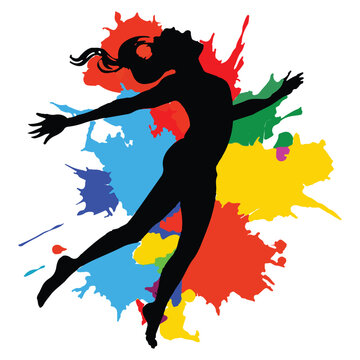 Vector paint splash with woman silhouette, ink blot color splashes silhouette Art & Illustration