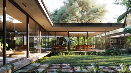 This house stands out with large clear glass walls. Gives an airy feeling like being in the midst of nature. 
