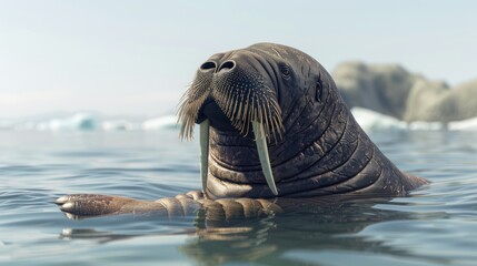 Walrus: a marine mammal with brown fur that likes to sunbathe. It is native to the Arctic.