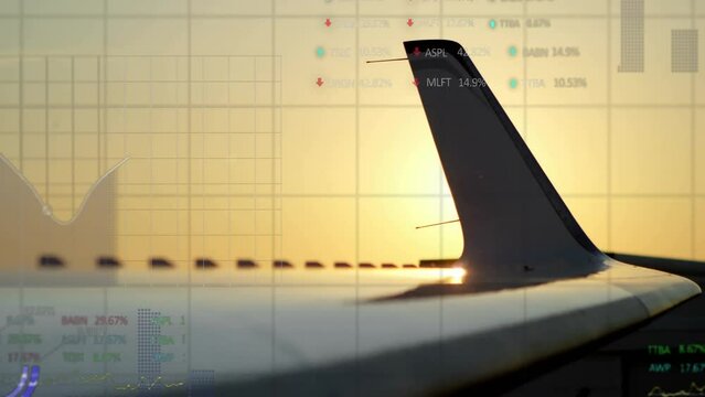 Animation of digital data processing over airplane