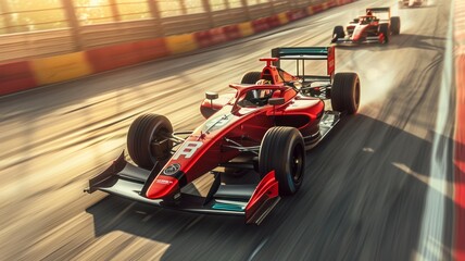 Motion blur, Race driver and race car racing on speed track, Car race on asphalt race track...