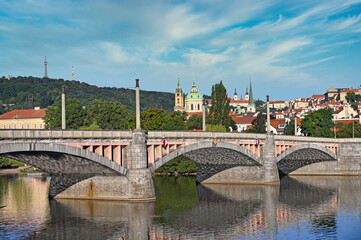Fototapeta na wymiar Bridge on Vltava river in Prague Czech republic