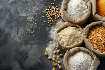 Fotobehang seed and grain products for gluten free baking, soy, corn flour, healthy nutrition © Visual Craft