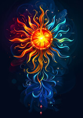 The sun was shining, pagan symbol. Universal Sun Symbol in Multicultural Interpretation. Slavic Sun God Yarilo