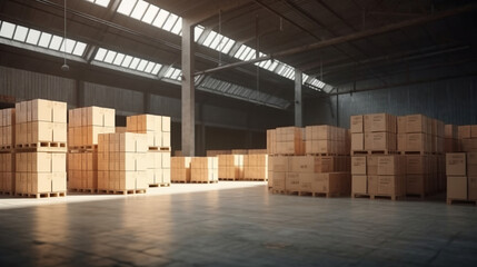 cardboard boxes stacked in the storage warehouse