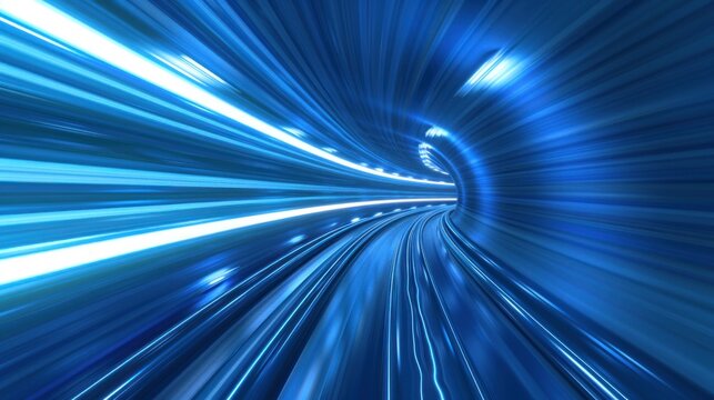 Abstract blue highway road tunnel speed motion technology background. AI generated image