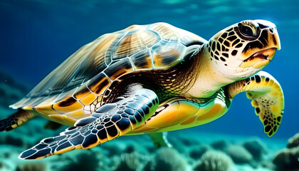 An artistic interpretation of a world turtle swimming through the sea
