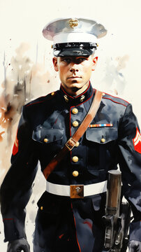 Marine in Dress Uniform Watercolor

