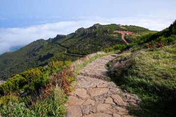 Parking of the Achada do Teixeira, an altitude restaurant at the start of the PR 1.2 trail climbing to the Pico Ruivo, the highest mountain peak on Madeira island (Portugal) in the Atlantic Ocean