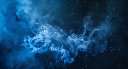 A blue background with smoke rising upwards in soft wisps and swirls - obrazy, fototapety, plakaty