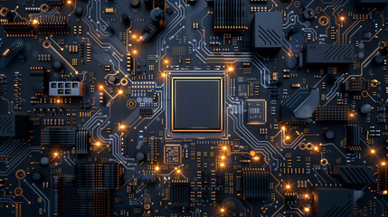 Fototapeta na wymiar top view microchip and circuit circuit. cpu motherboard digital chip technology background.