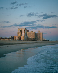View of the beach at dusk in Far Rockaway, Queens, New York