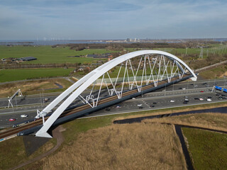 Highway Perspectives: Aerial View of A1 Highway with Zandhazenbrug (Railway Bridge) in the Netherlands