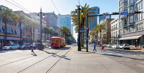 Traffic on Canal Street of New Orleans during day - 763507930