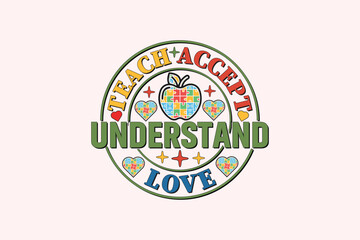 Autism Teacher EPS Design, Retro Autism T-shirt Design