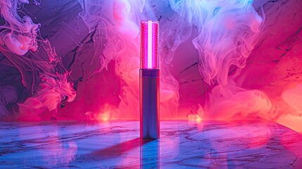 A high-tech, neon-infused makeup applicator for flawless, automated application - obrazy, fototapety, plakaty