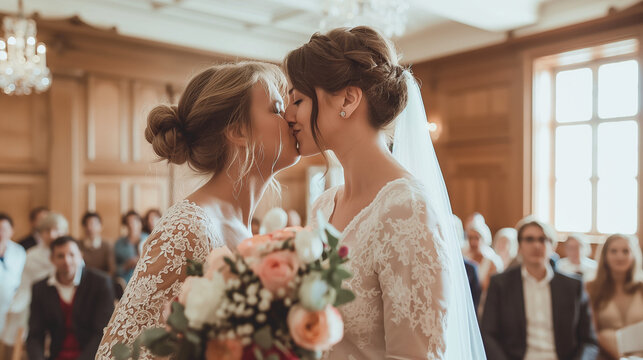 Civil Ceremony Uniting Two Brides in a Same-Sex Marriage