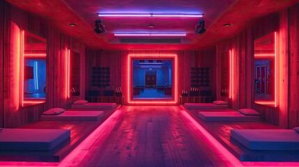 A smart, neon fitness studio with interactive workouts and tracking