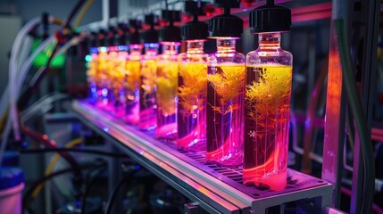 A biotech-enabled, neon-lit algae reactor for producing biofuels and pharmaceuticals