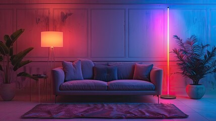 A high-tech, neon floor lamp with adjustable mood settings and energy monitoring