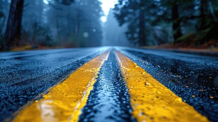 A high-tech, reflective road paint reducing accidents in low-visibility conditions - obrazy, fototapety, plakaty