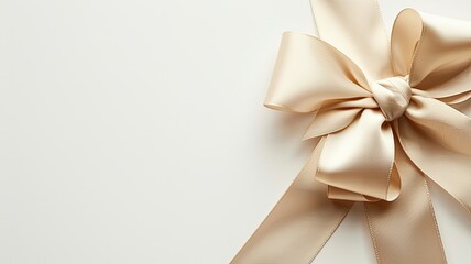 a note card adorned with a delicate ribbon bow, set against a pristine white background for a minimalist yet elegant composition.