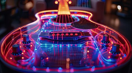 A smart, neon-enhanced guitar that teaches music through light-up frets