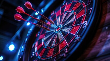 A neon-highlighted, electronic dartboard with automatic scoring and games