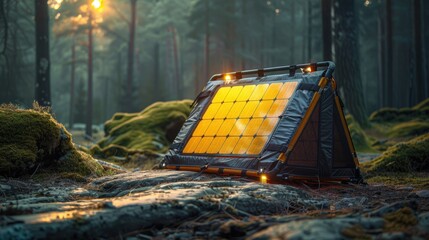 A portable, foldable solar panel for easy, on-the-go energy generation - obrazy, fototapety, plakaty