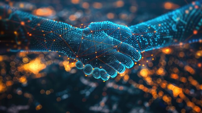 Visualization of a secure handshake in digital diplomacy and international relations
